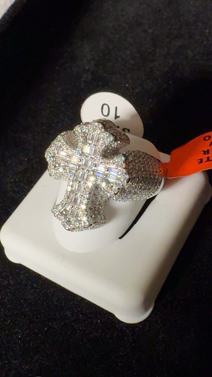 3.5 CTW Moissanite Cross Ring 925 Sterling Silver Rhodium Finish Size 10