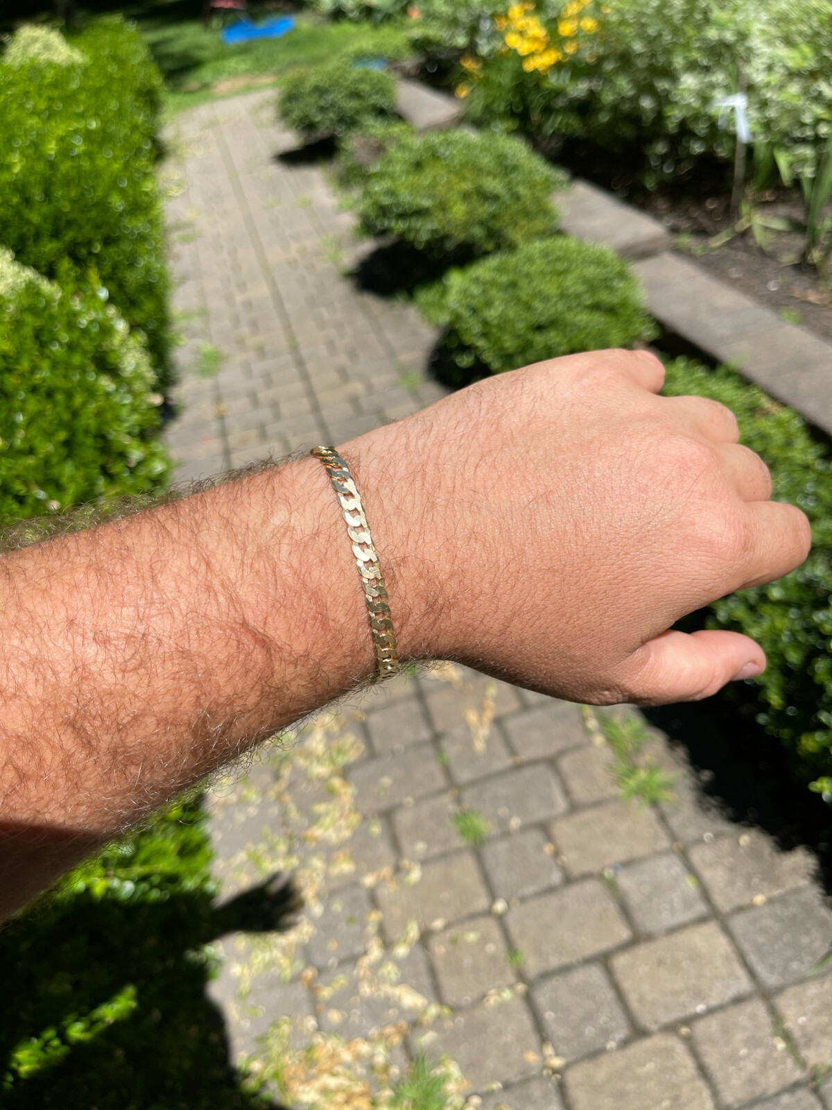 Real 14k Gold Plated Solid 925 Sterling Silver Flat Cuban Bracelet Mens Ladies