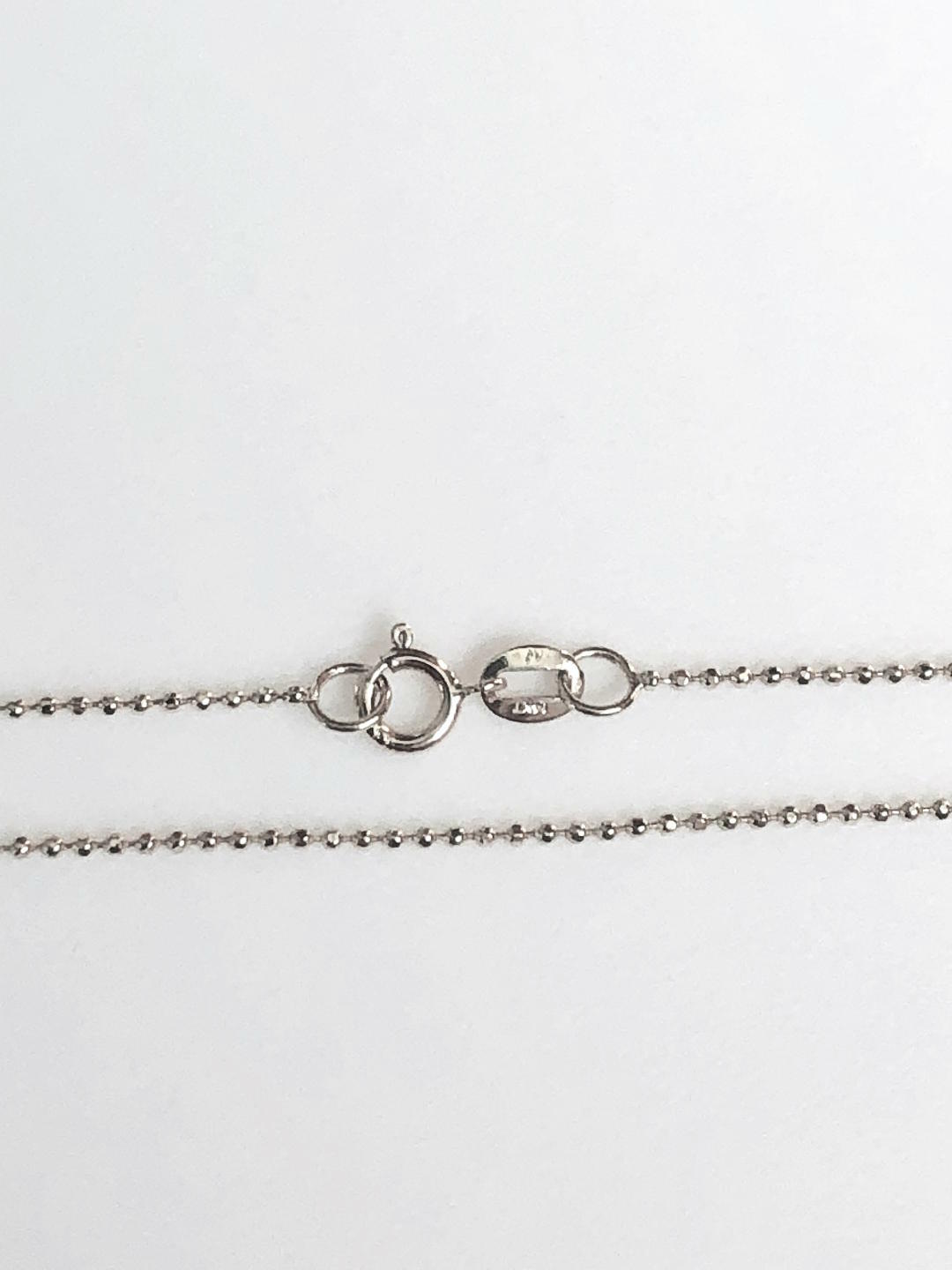 14k Solid White Gold Beads Chain Necklace 1.0 mm 16 inches (40 cm) B-10-5