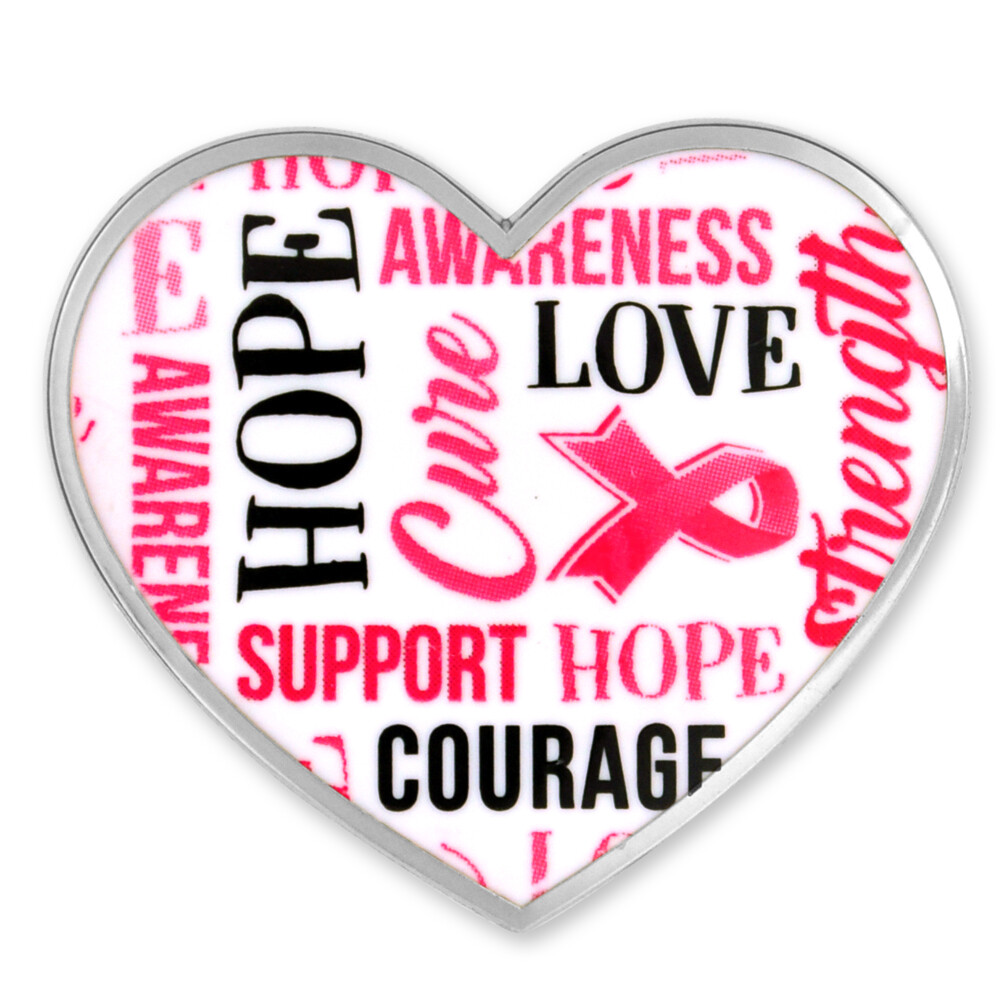 PinMart’s Breast Cancer Awareness Heart Words Enamel Lapel Pin