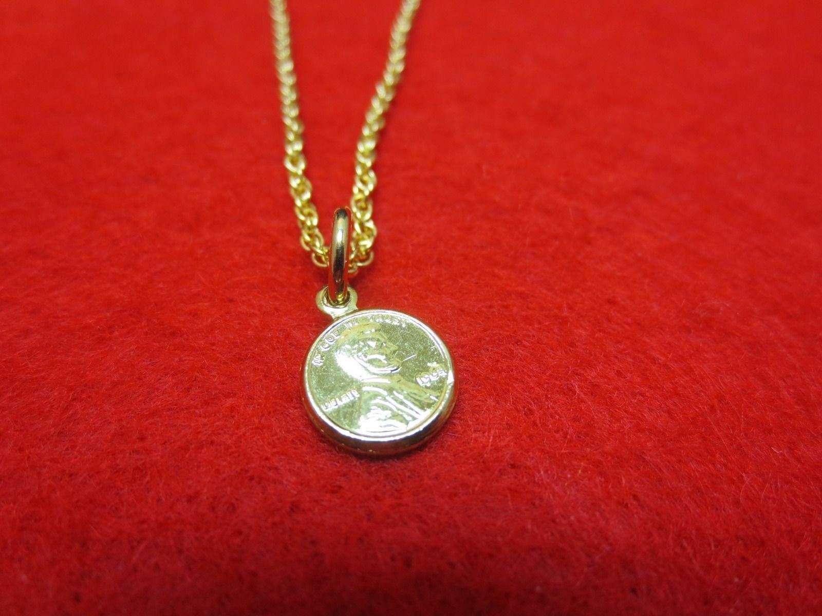 14 KT GOLD EP SNAKE CHAIN & MINI LUCKY PENNY USA SELLER-16″,18″,20″,24″,30″
