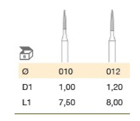 BUSCH BURS FIGURE FIG.256 KRAUSE BUR LONG FLAME POINT SIZE 1.0-1.2MM BOX of 6
