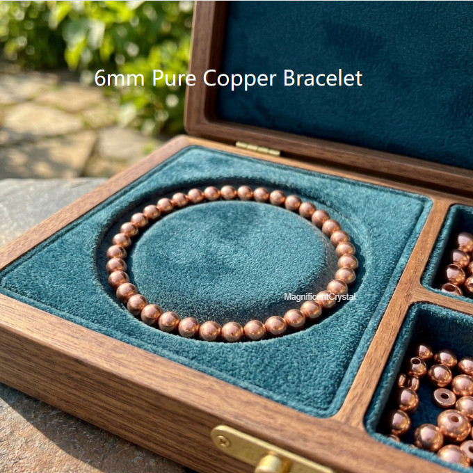 Pure Copper 6mm Bead Stretch Bracelet Energy Healing Grounding Stone Jewelry