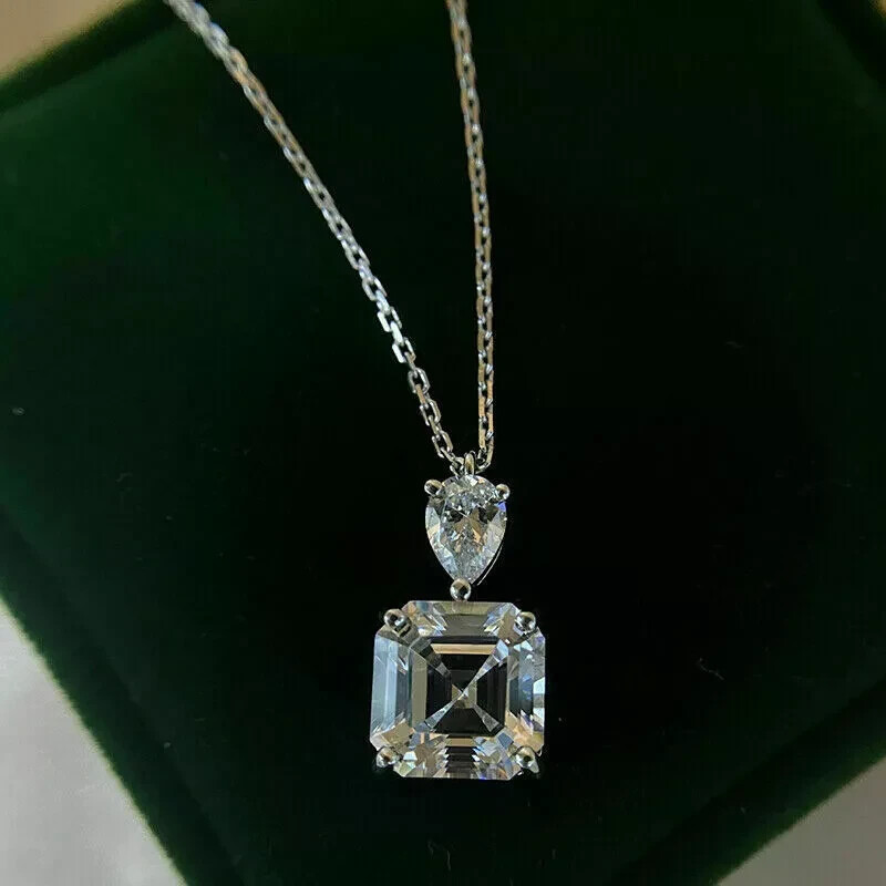 3Ct Lab Created Diamond Solitaire Pendant 14K White Gold Finish Free Chain