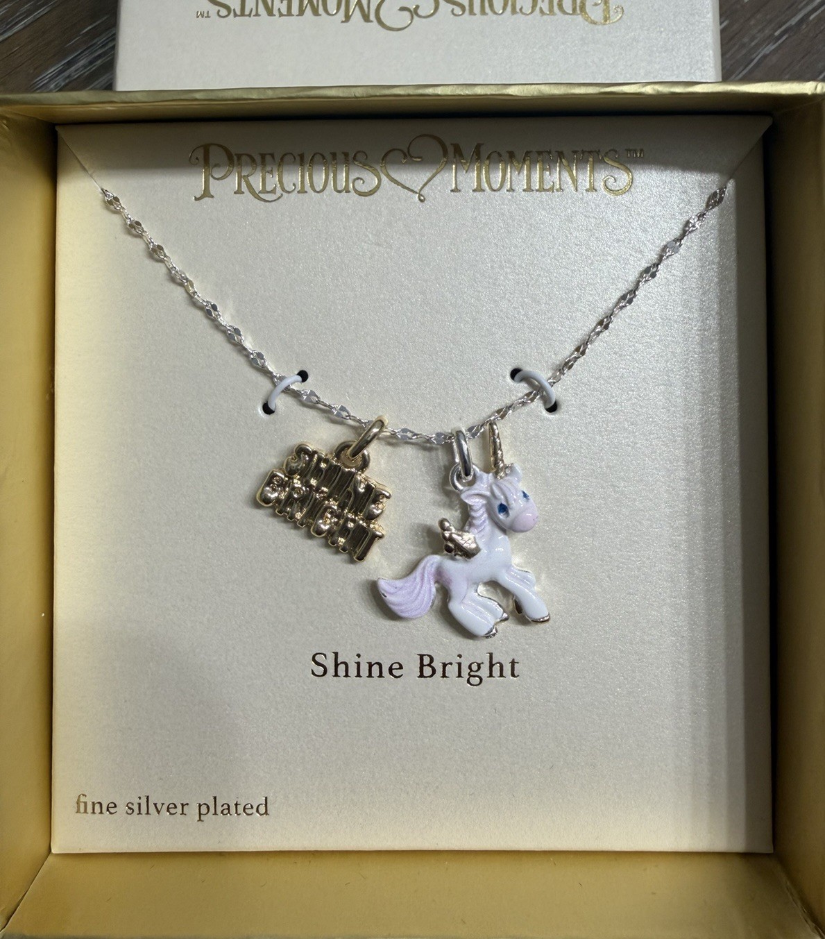 Precious Moments Unicorn Necklace Shine Bright Fine Silver Plated NIB Viral