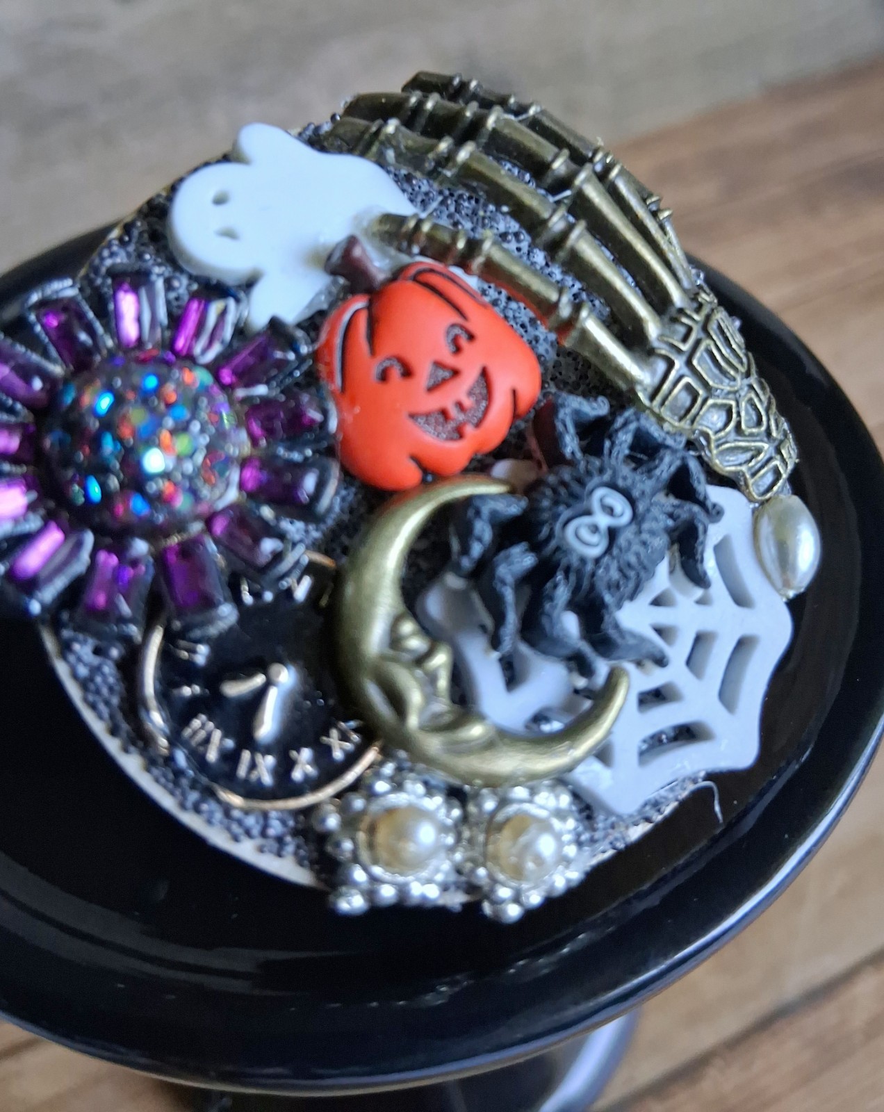 Handmade Halloween Skeleton Pumpkin Moon Spider Whimsical Fashion Art Pin Brooch