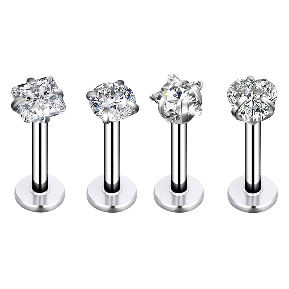 4-24Pcs Labret Stud Stainless Steel Monroe Lip Rings Retainer Tragus Earring 16G