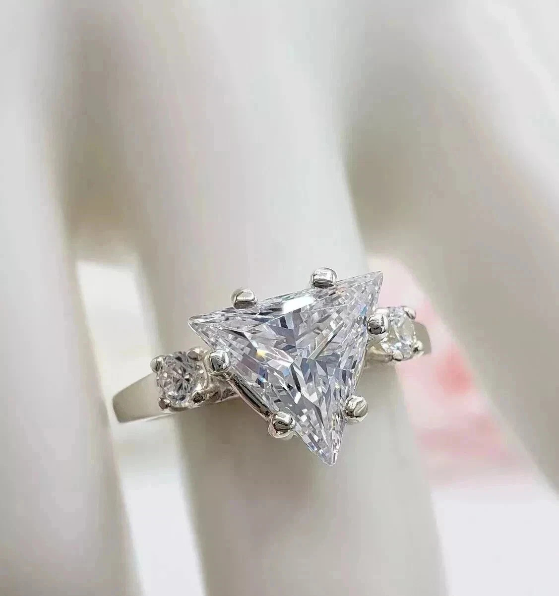 2 Ct Trillion Cut Simulated Diamond Engagement Band Ring 14k White Gold Plated