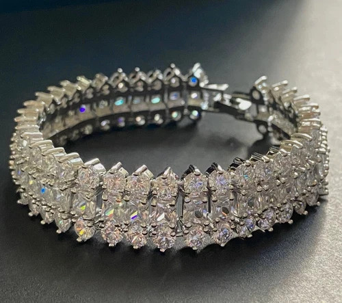 33 Cwt Princess Cut Simulated Diamond Bracelet 18k White Gold Filled Bridal Gift