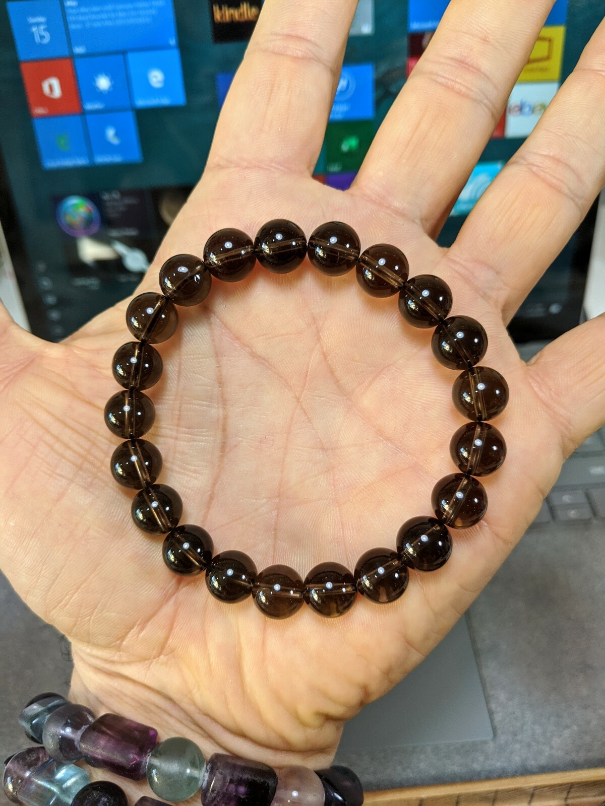 Champagne Brown Smoky Quartz Bead Bracelet Men Stretch 10mm 7, 7.5, 8, or 8.5 in