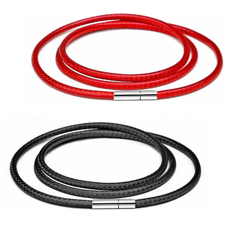 1.0mm Black Red Rope Leather Cord Chain Necklace Stainless Steel Clasp 16-28″