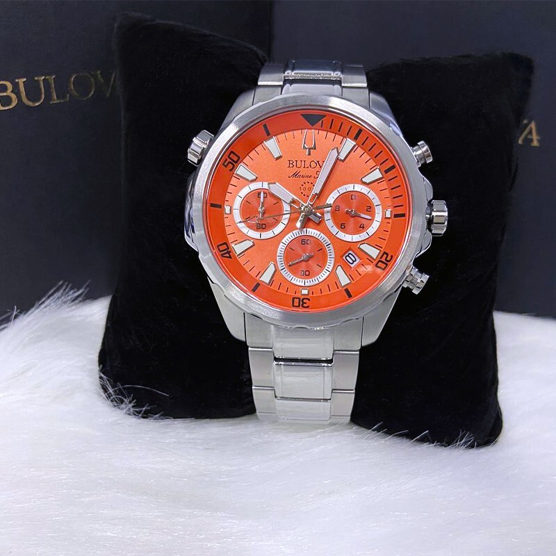 Men New Bulova Classic Orange Marine Star Stainless Steel 96B395 Watch (100MM)