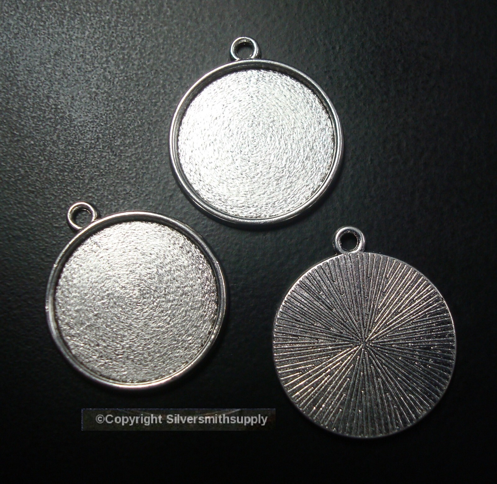3 Bezel cup tray settings Silver plt holds 20mm cabochon bailed pendants FPP002