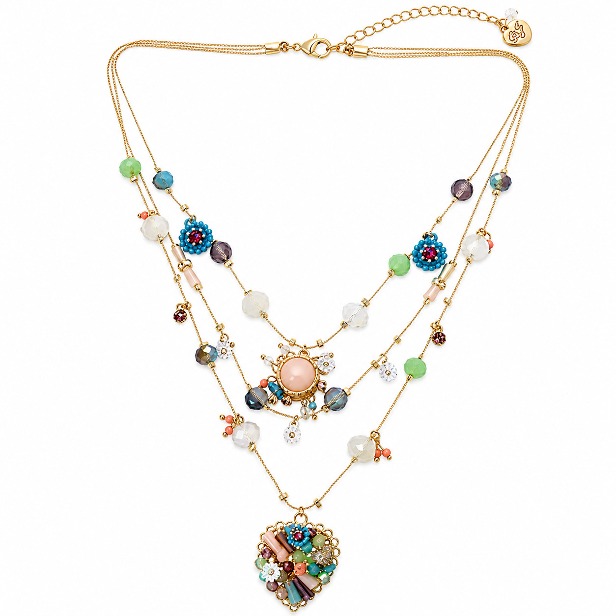 Betsey Johnson Layered Butterfly Charm Necklace Multi Strand Colorful Pendant
