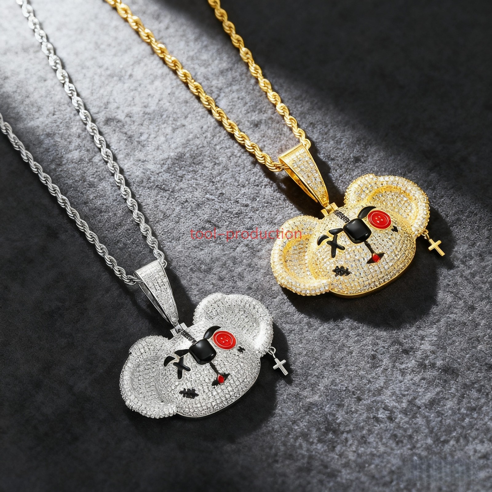 Handmade Sparkling Cross Charm Bear Zircon Pendant With Free Chain