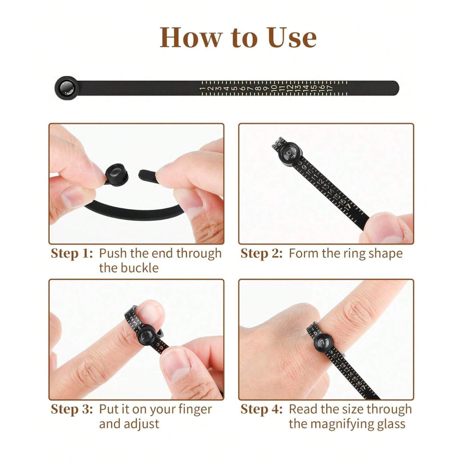 Ring Sizer Finger Measure Gauge US Sizes 1-17 Reusable Ring Sizer Measuring Tool