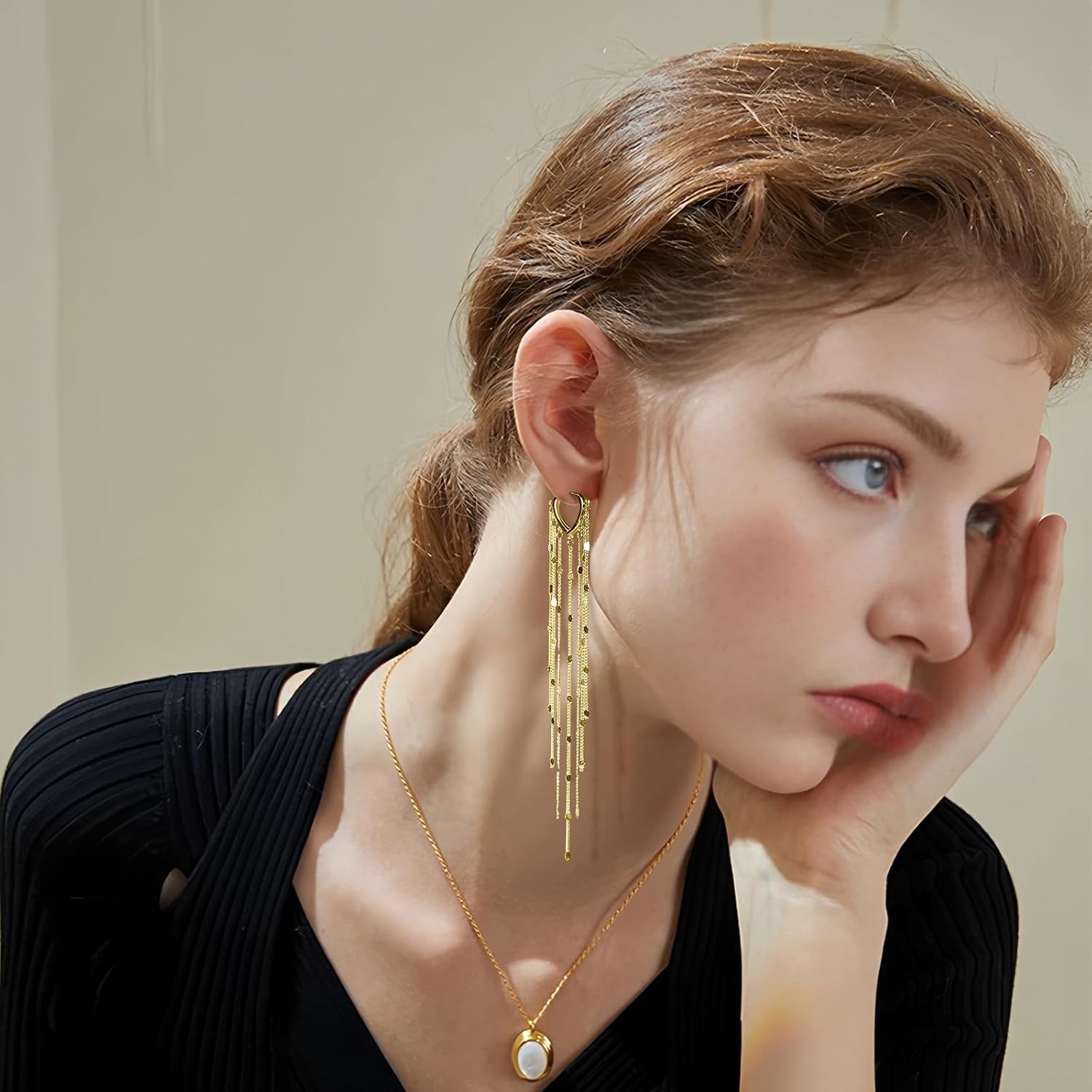 Long Tassel Dangle Drop Earrings for Woman Tassel Dangling Earrings 925 Silver
