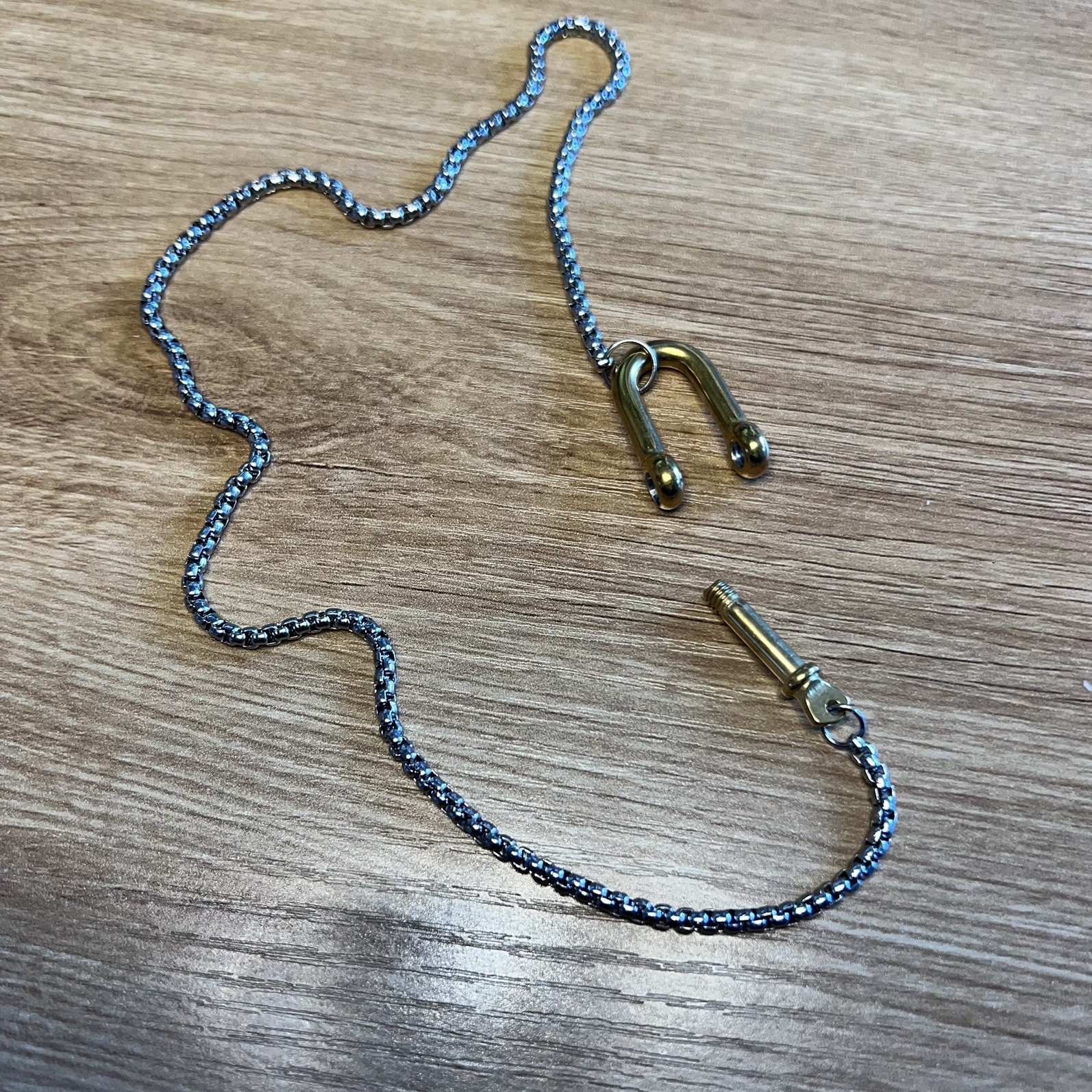 Horse Bit Pendant Chain Two Tone Necklace. Stainless Steel. New. Screw Closure.