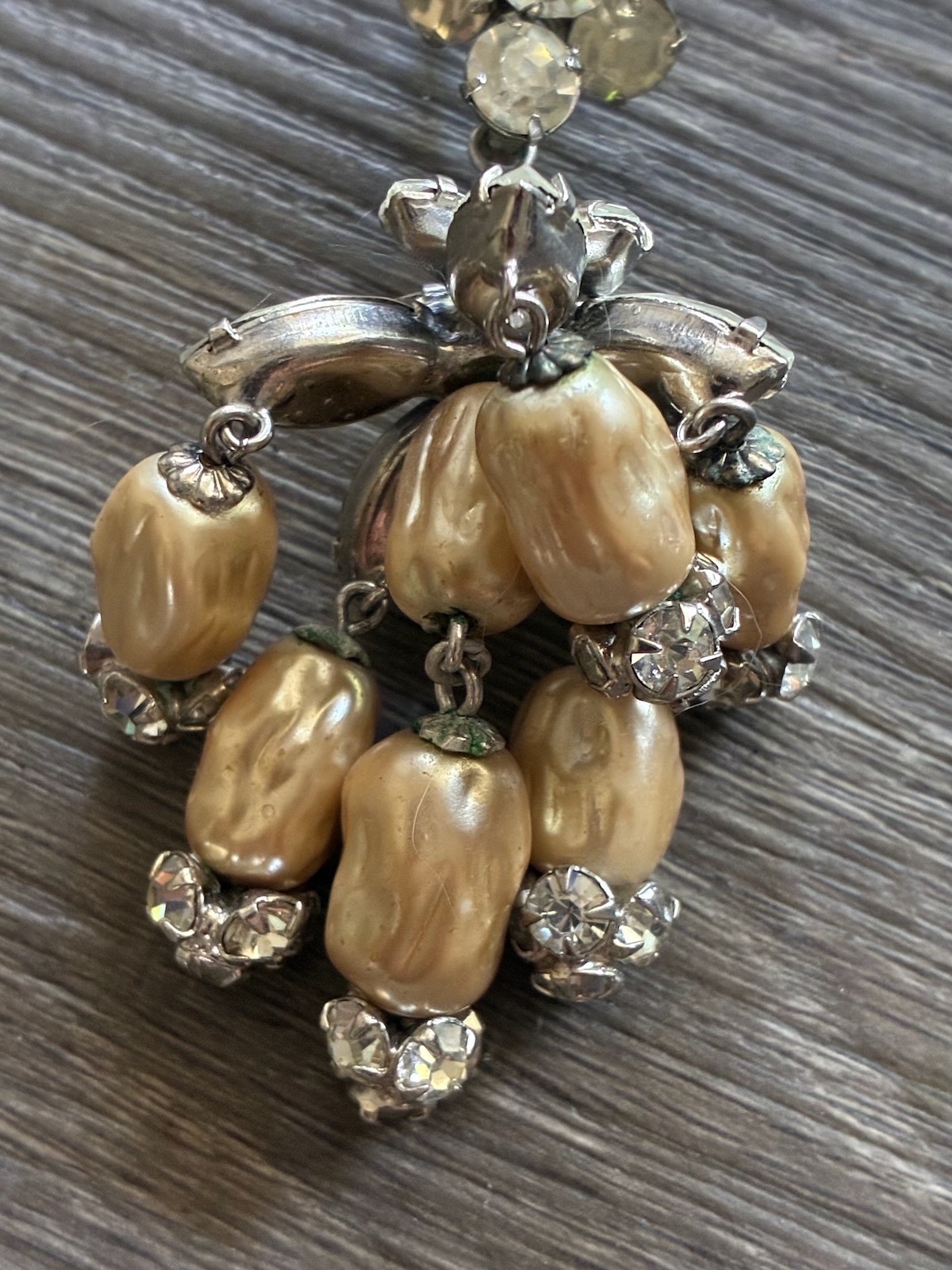 Rare Vintage 1950s Boucher STYLE Earrite Rhinestone + Pearls Earring SINGLE