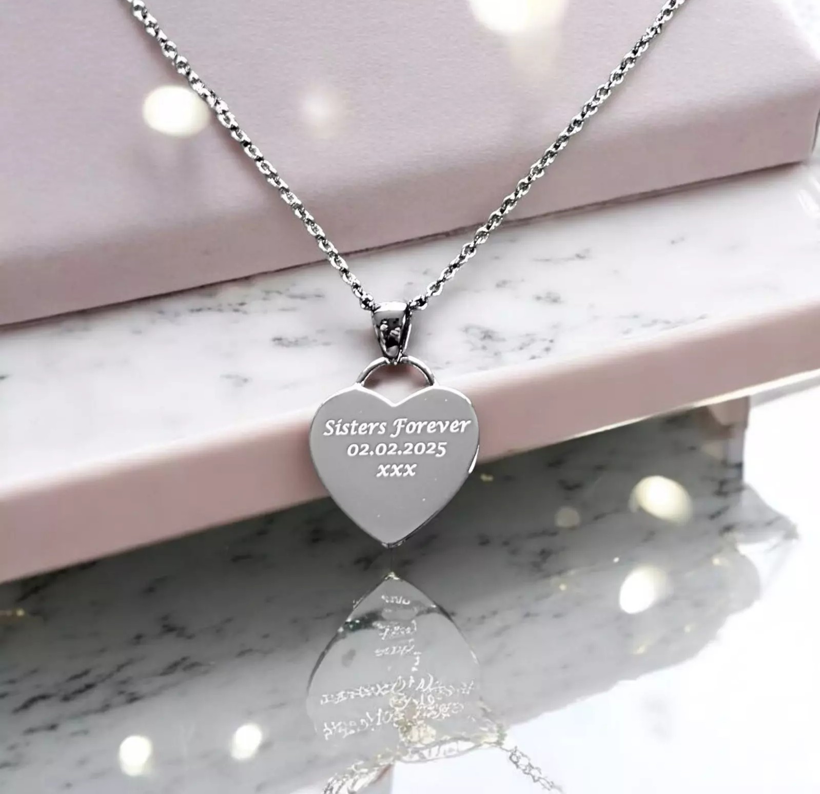 Personalised 925 Sterling Silver Engraved Heart Charm Pendant Necklace Gift