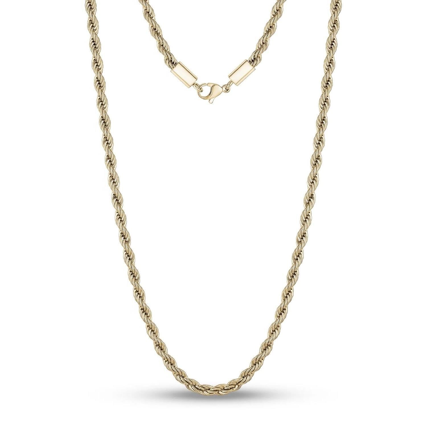 GOLD 316L STAINLESS STEEL 5MM WIDE 18″ / 45CM LONG TWISTED ROPE CHAIN NECKLACE