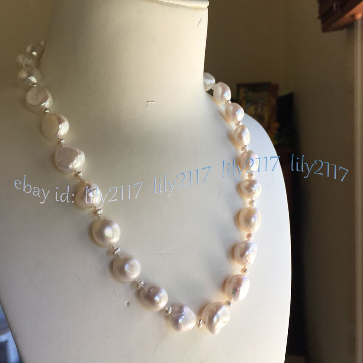 High Luster 9-10mm Real Natural White Baroque Freshwater Pearl Necklace 14-36”