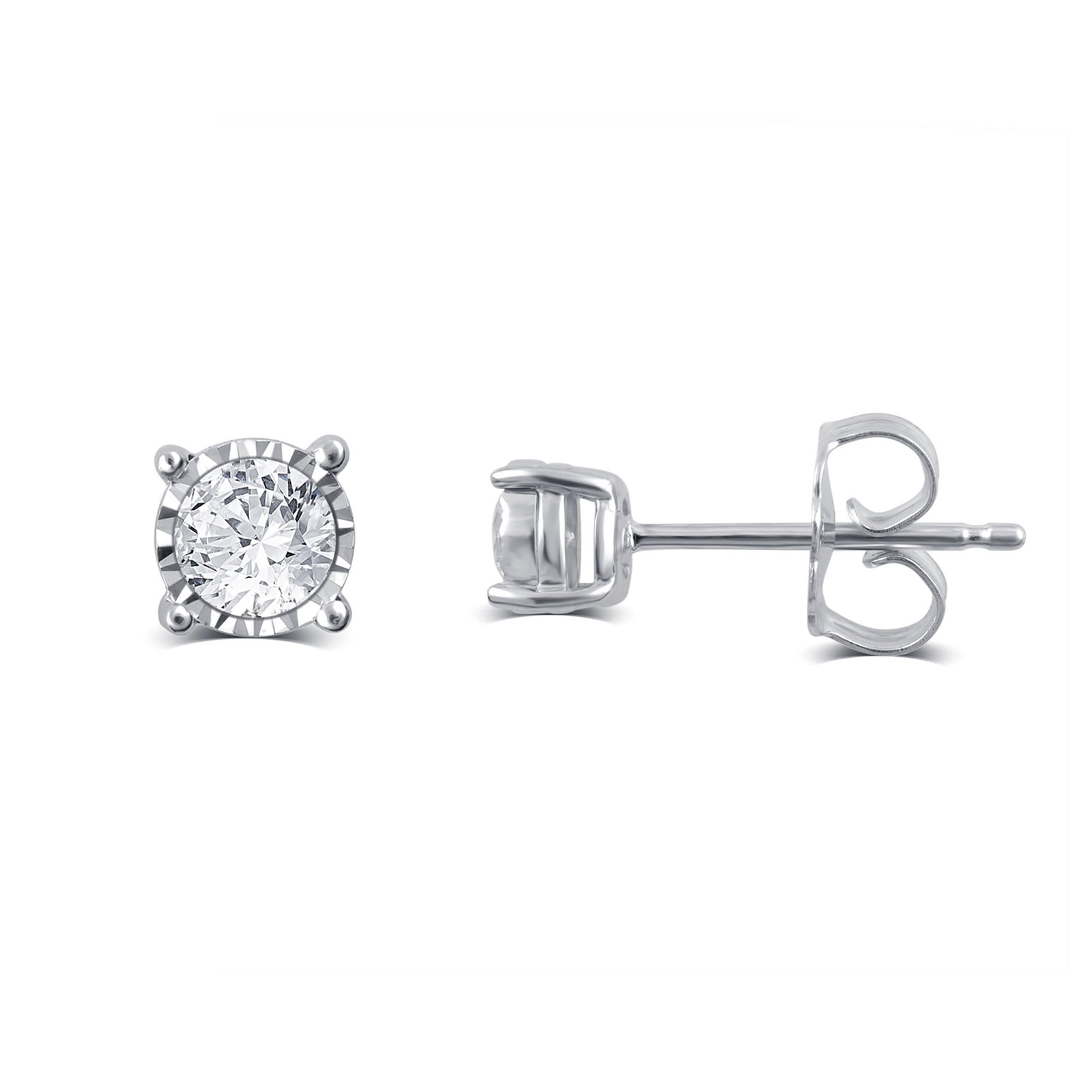 0.25 Carat Round Diamond Solitaire Stud Earrings in 925 Sterling Silver, GiftBox