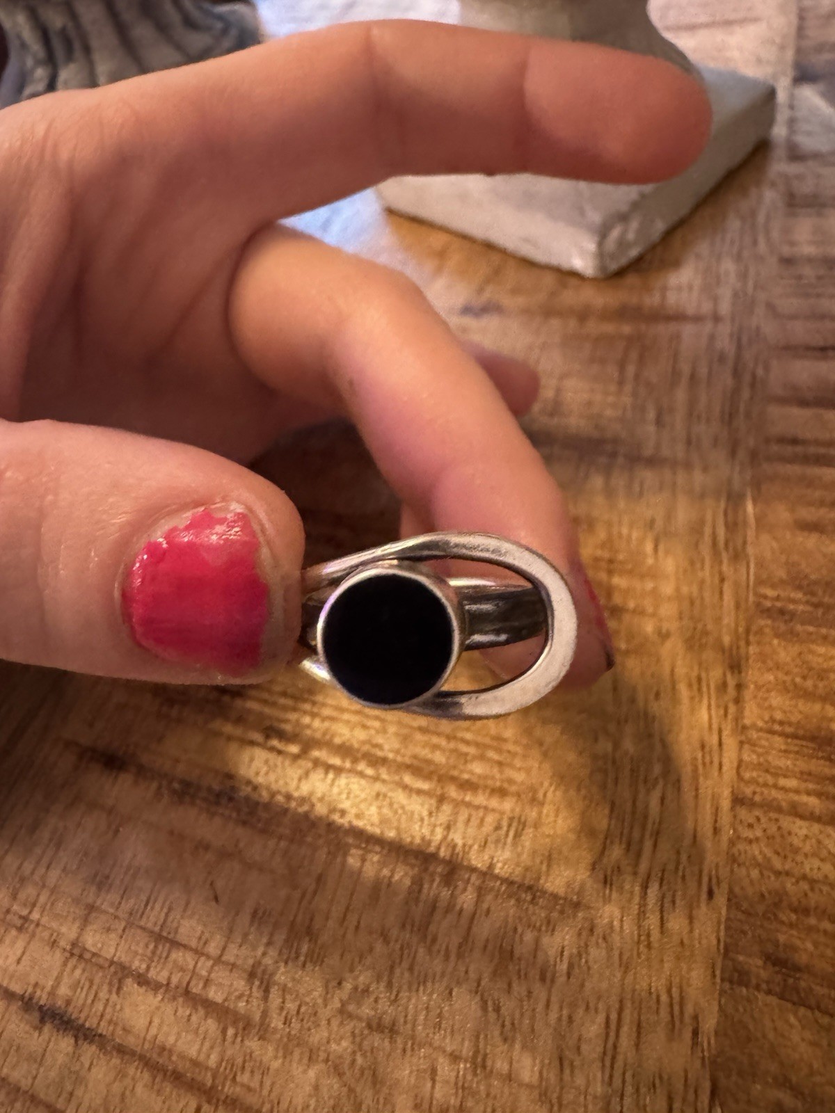Silver handmade Wrap unique Ring Size 8 Round Black Onyx Bezel Set