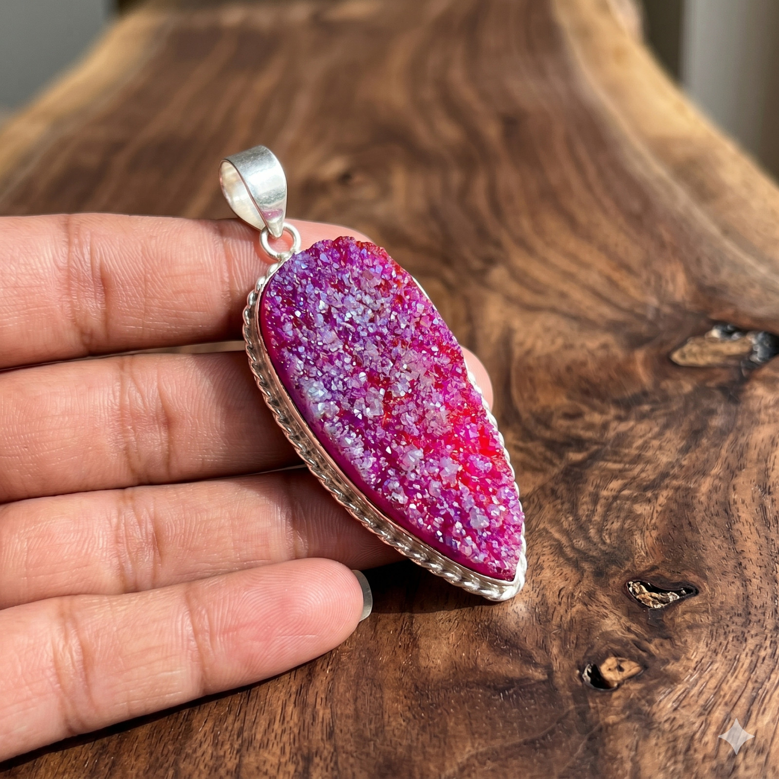 Natural Drusy Silver Finish Wife Channel Set Engagement Elegant Pendant Jewelry