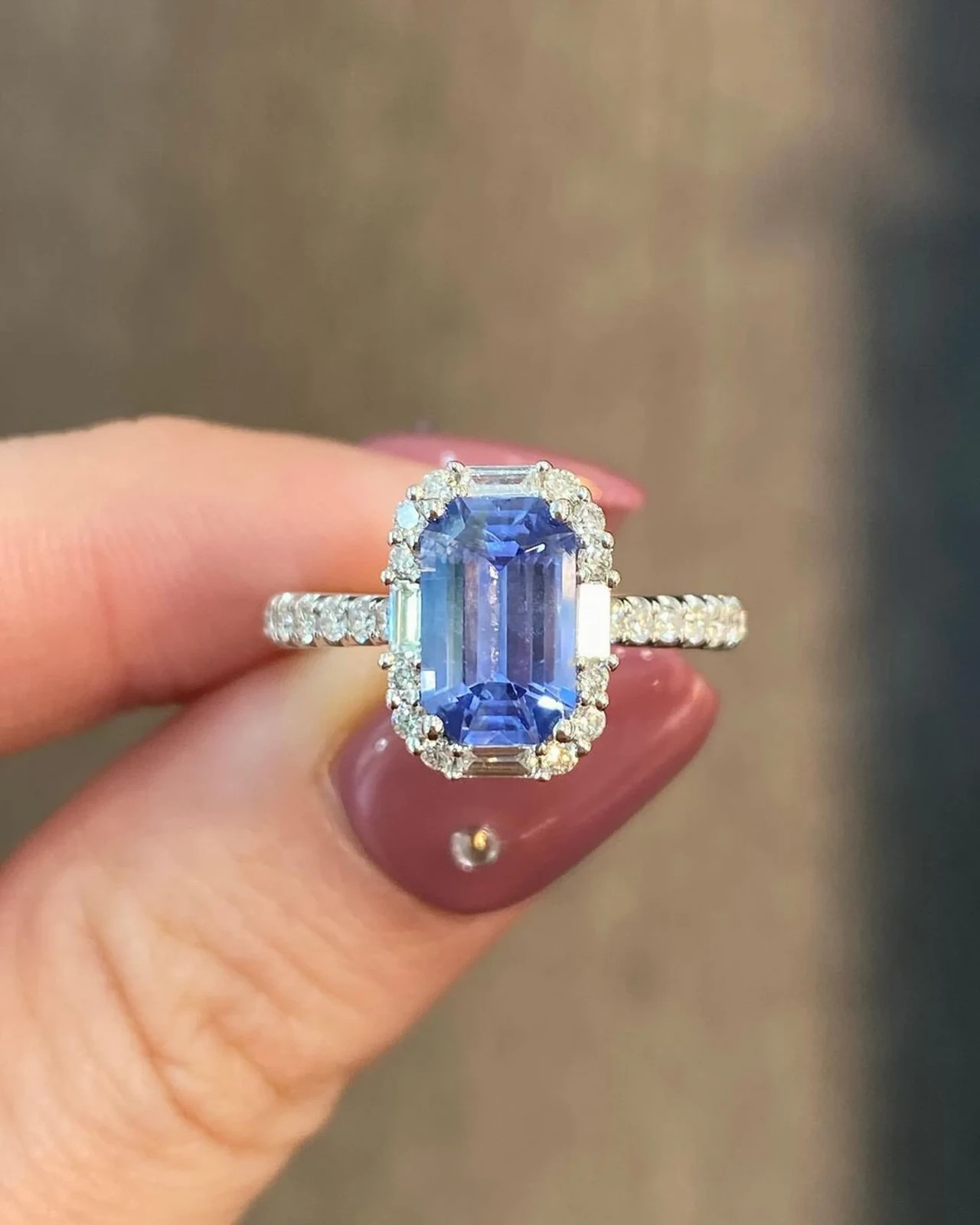 6.80 Ct Emerald Cut Natural Sapphire Diamond Ring 14K White Gold Size 8.5