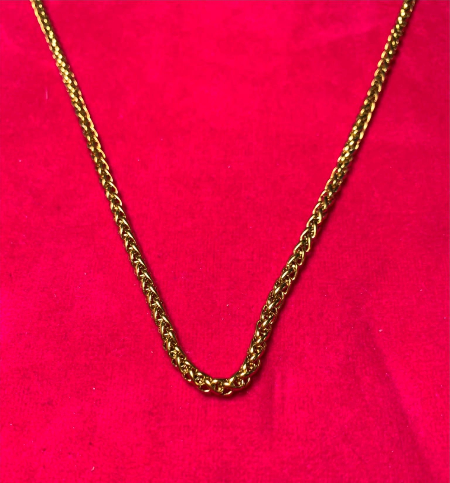 7″-44″ Unisex 3mm Gold Plated Stainless Steel Braided Wheat Necklace