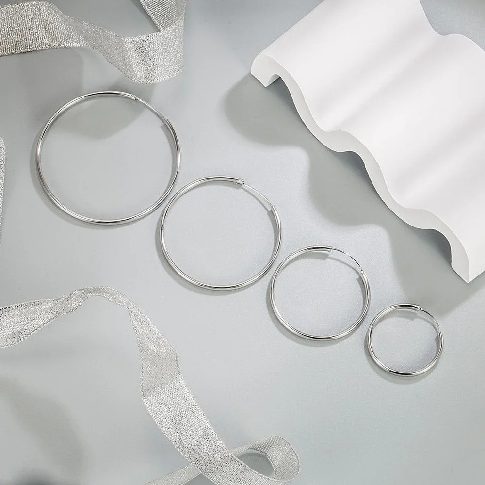 925 Sterling Silver Classic Round Hoop Earrings Lightweight Women’s Jewelry