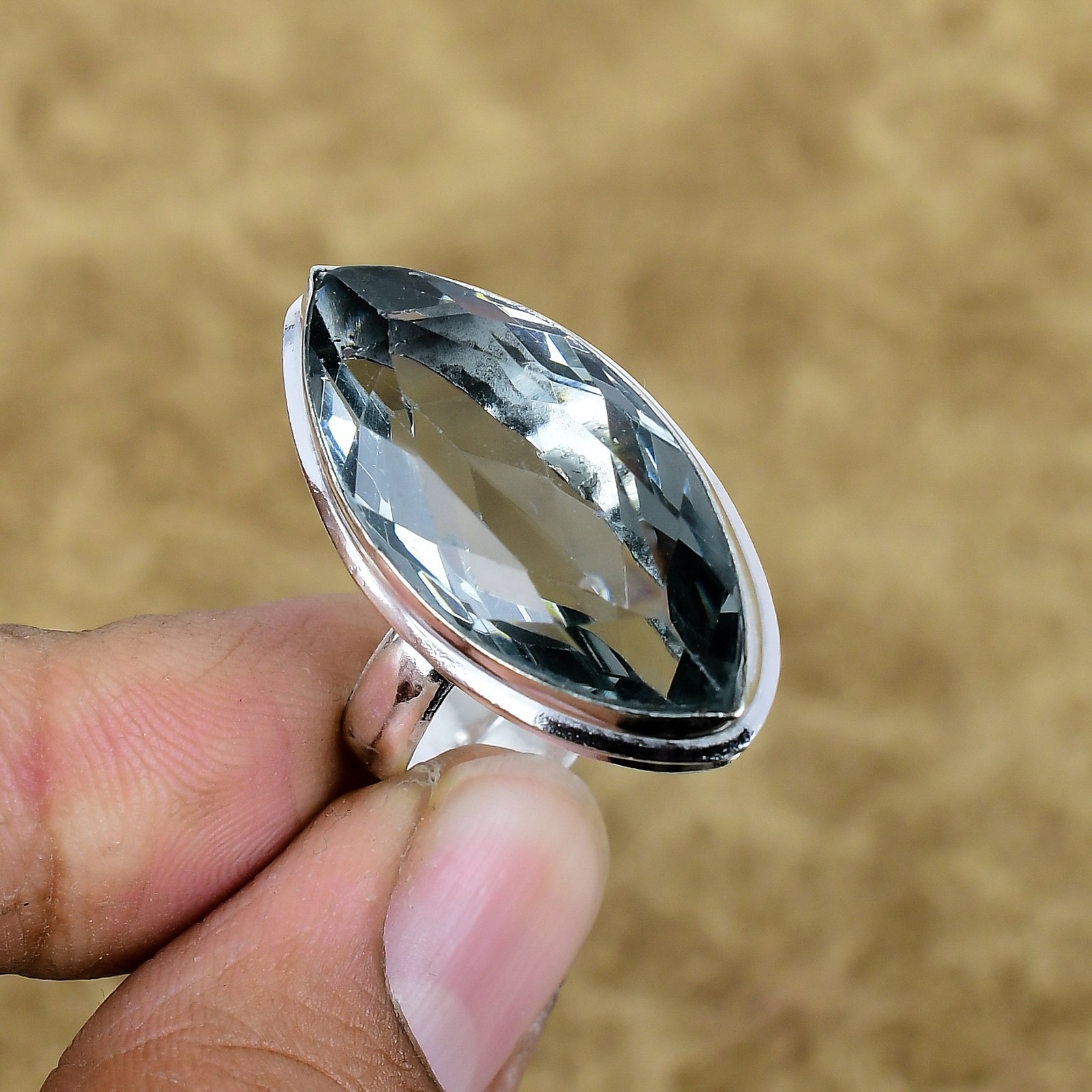 Natural Alexandrite Quartz Marquise Gemstone Adjustable Ring 925 Sterling Silver