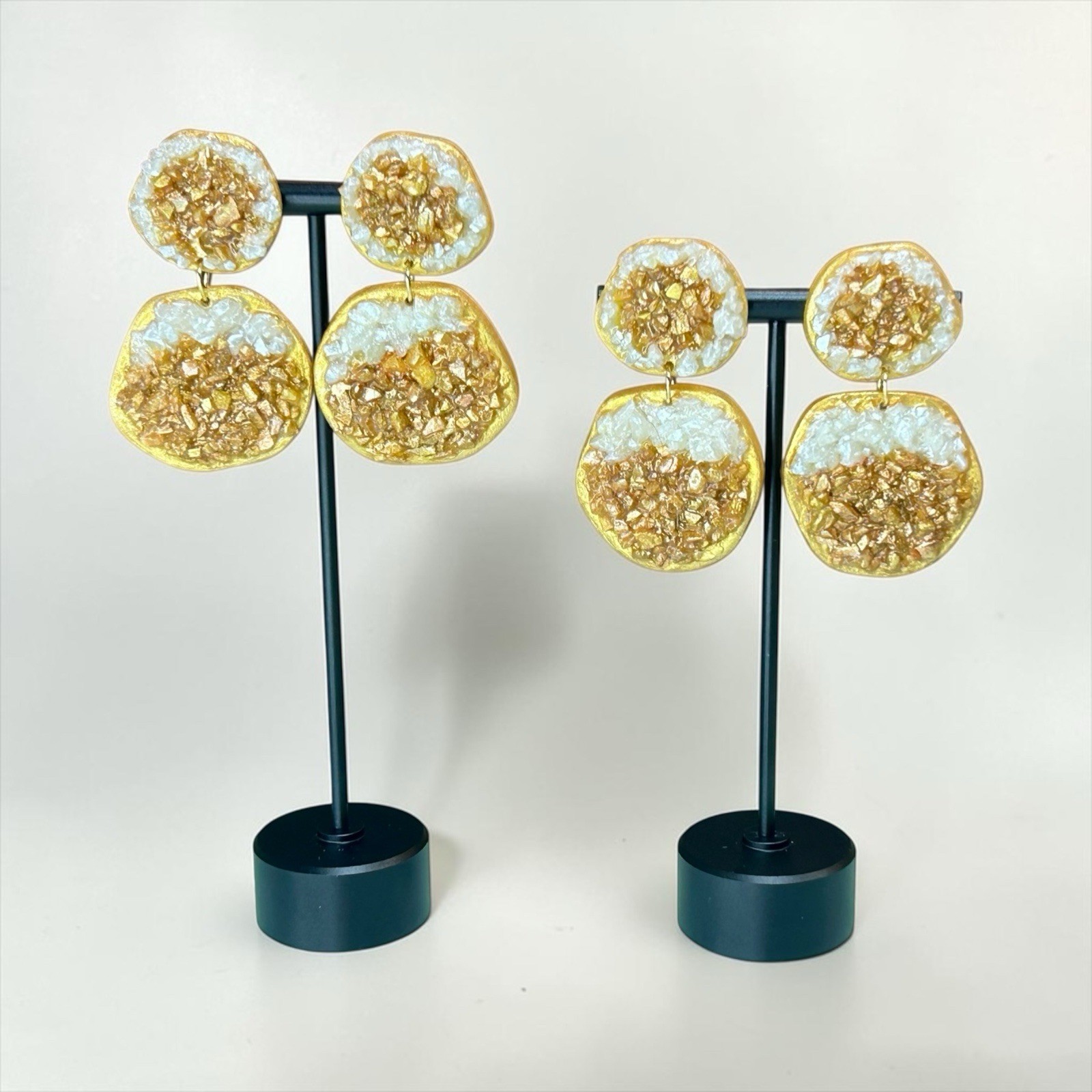 Faux Citrine Drusy Handmade Polymer Clay Dangle Earrings Stainless Steel Posts