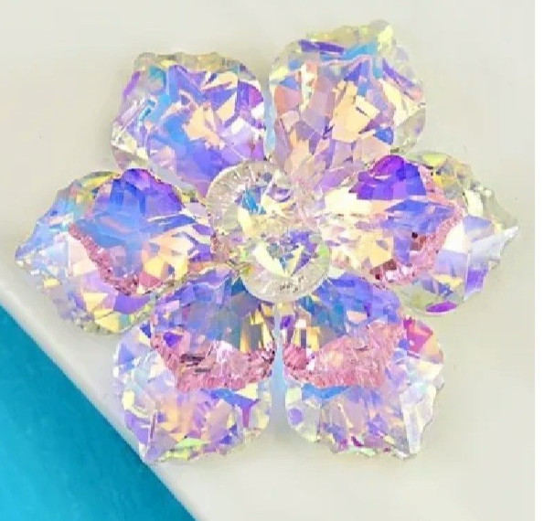 White Pink Crystal Rhinestone flower brooch Pin ~ aurora borealis ~ 1.8″ (FF2)