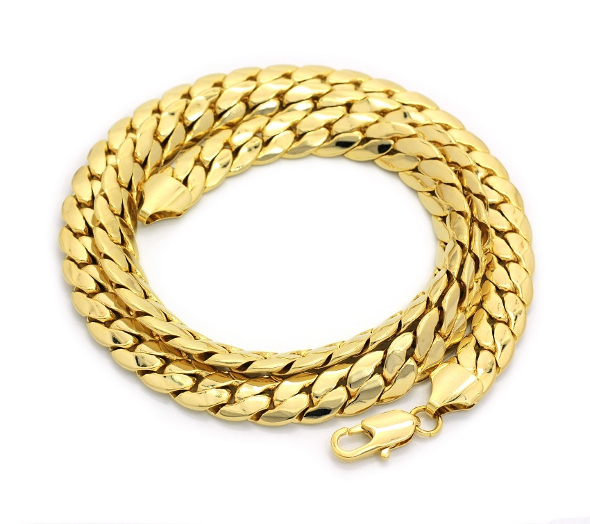 Men’s Miami Cuban link Chain 10mm 24″ 30 Necklace 14k Gold Plated