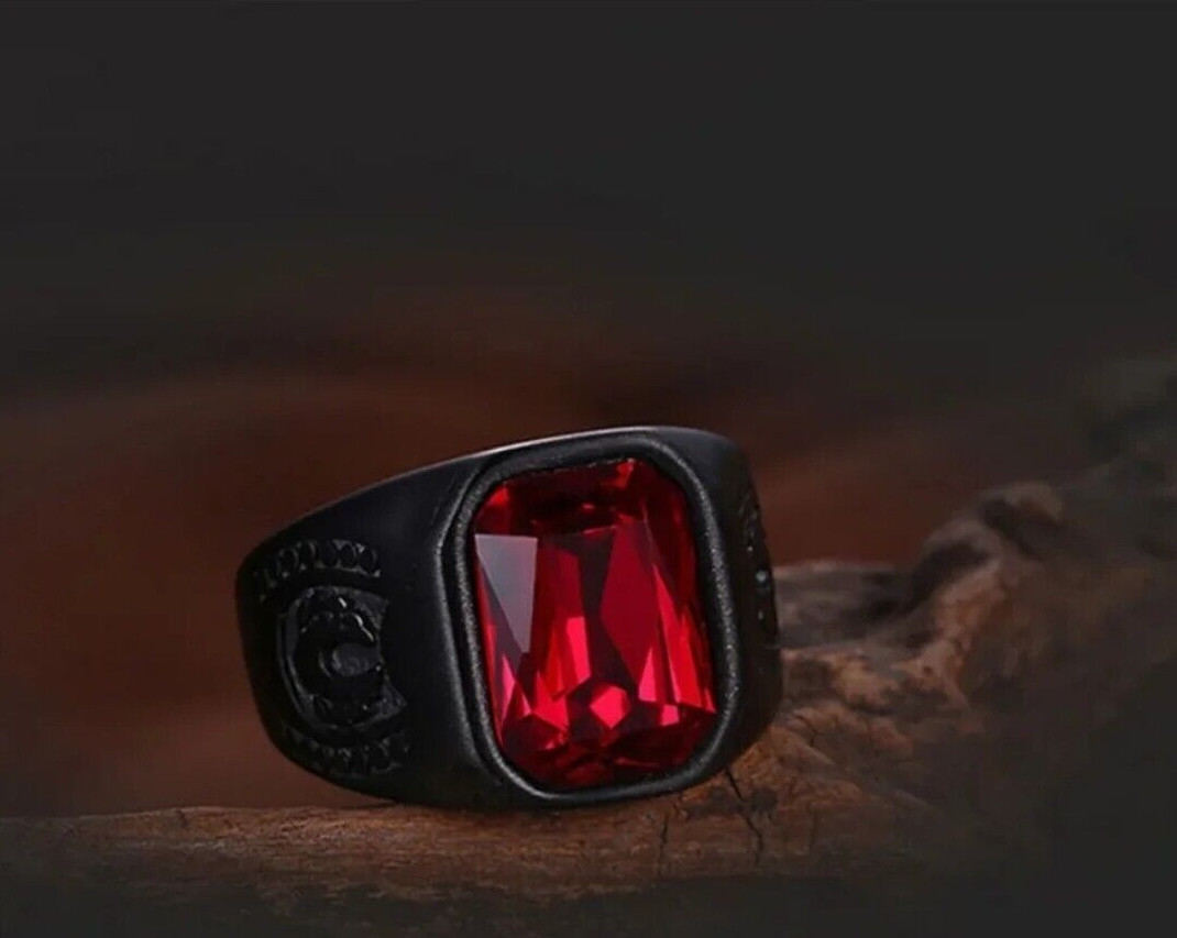 Men’s Fashion Jewelry Black Red Stone Ring 67-4
