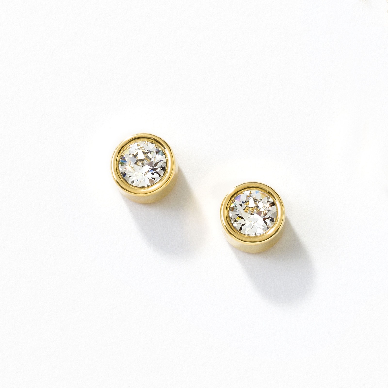 Round Crystal and Gold Tone Earrings. Touchstone Crystal by Swarovski Gold Ice.