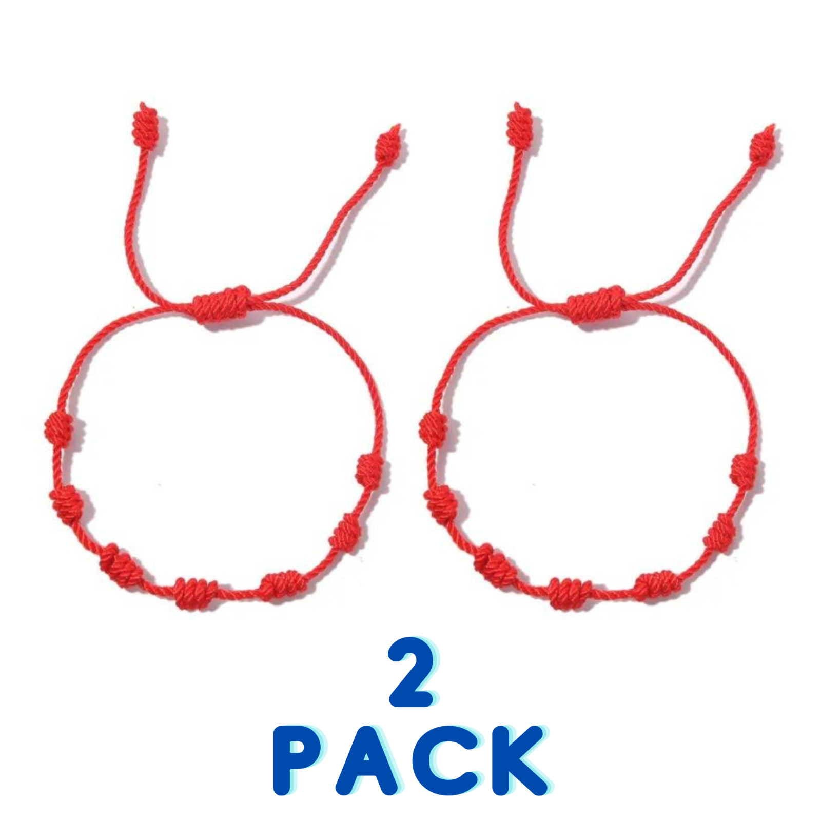 (2 PACK) 7 Knots Rope Buddhistic Lucky Red String Amulet Bracelet Kabbalah Gift.