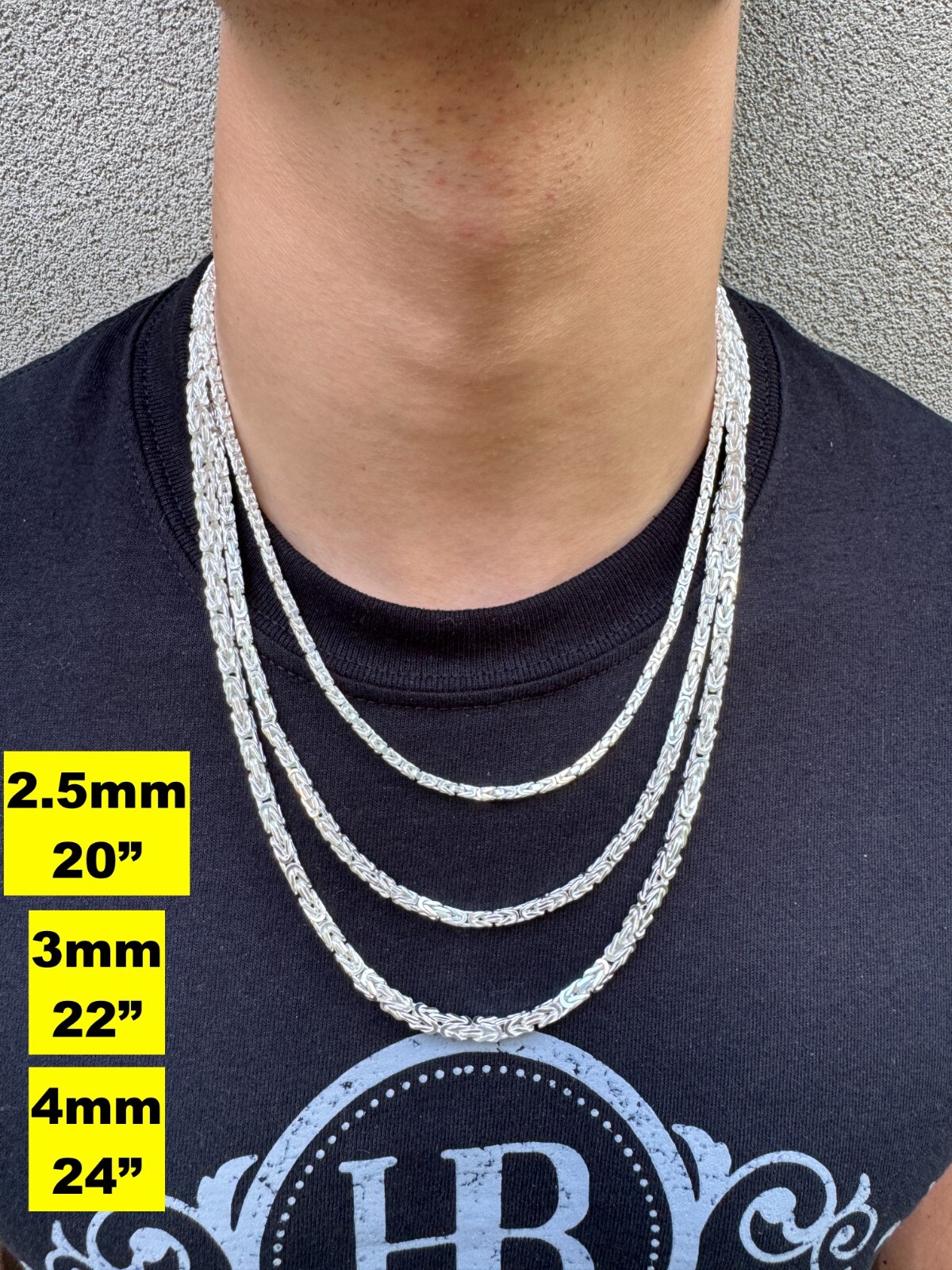 Real Solid 925 Sterling Silver Byzantine Rope Chain Mens Necklace 2.5-6mm 18-30″