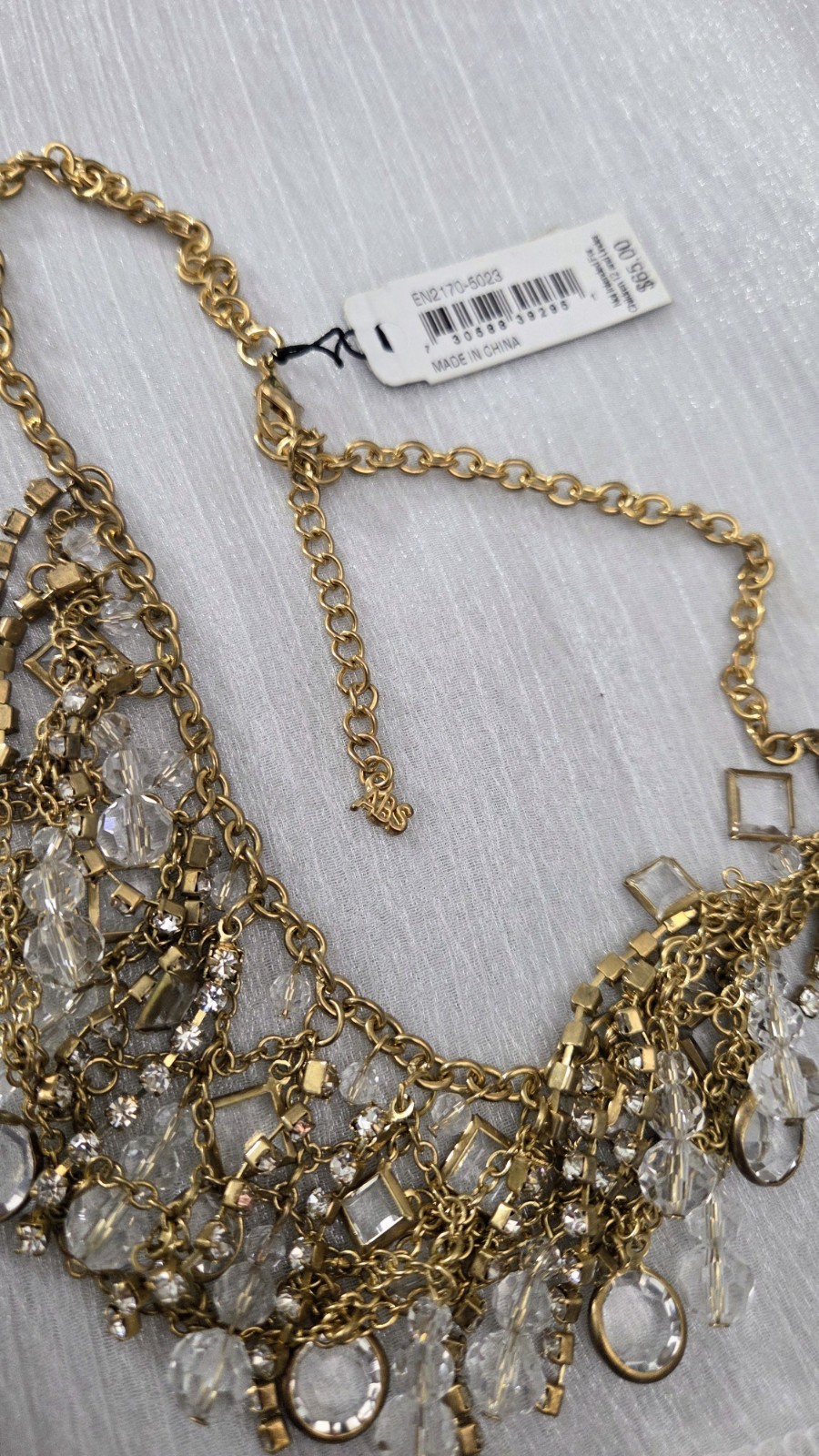 ABS By Allen Schwartz Statement Chain Necklace Rhinestones Beaded Gold Tone NWT
