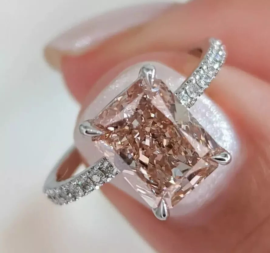 Radiant Cut 3.20 Ct IGI Lab Created Diamond Ring 14k White Gold Fancy Vivid Pink
