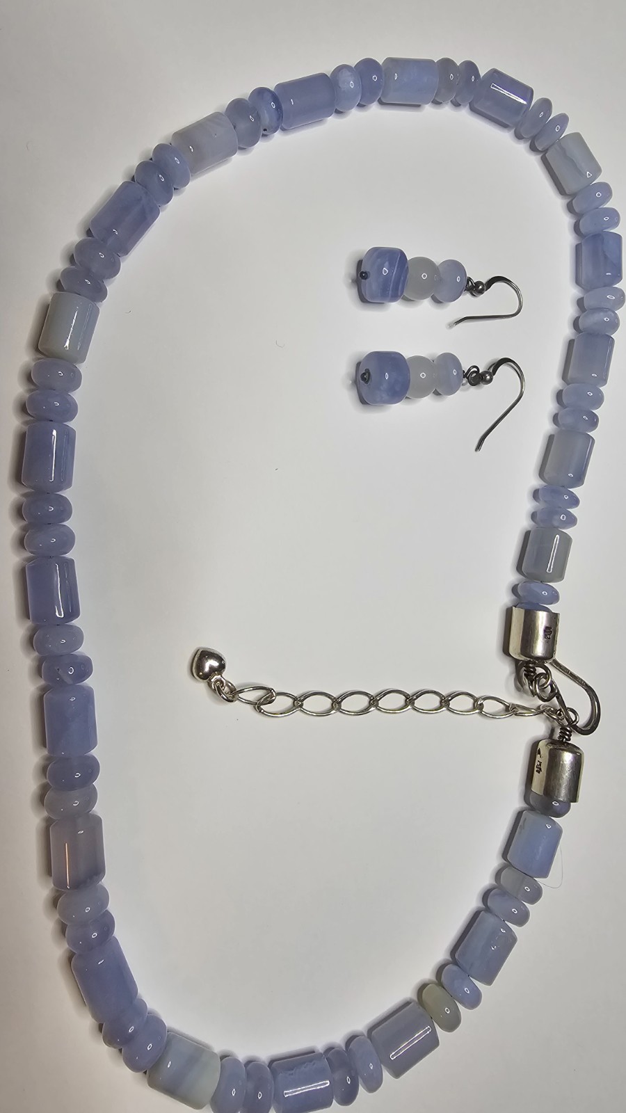 Sterling Sliver and Blue Lace Agate earing and chunky necklace set, necklace is