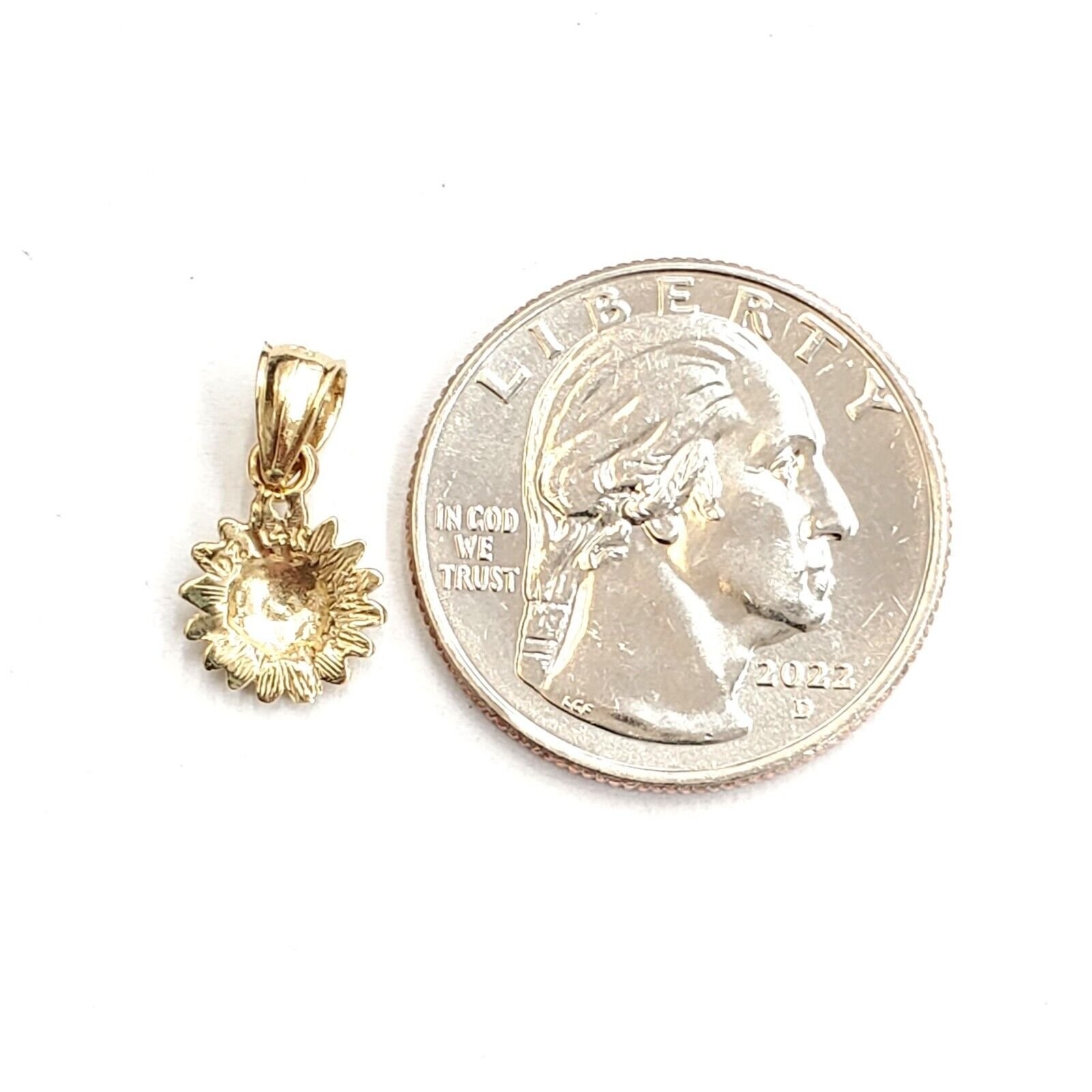 New 14k yellow Gold solid tiny sunflower girasol Pendant charm fine jewelry 0.7g