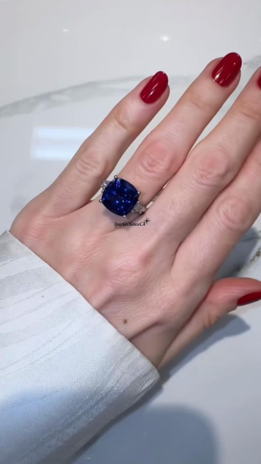 6.60 Ct Cushion Natural Sapphire Diamond Wedding Ring 14K Solid White Gold 8