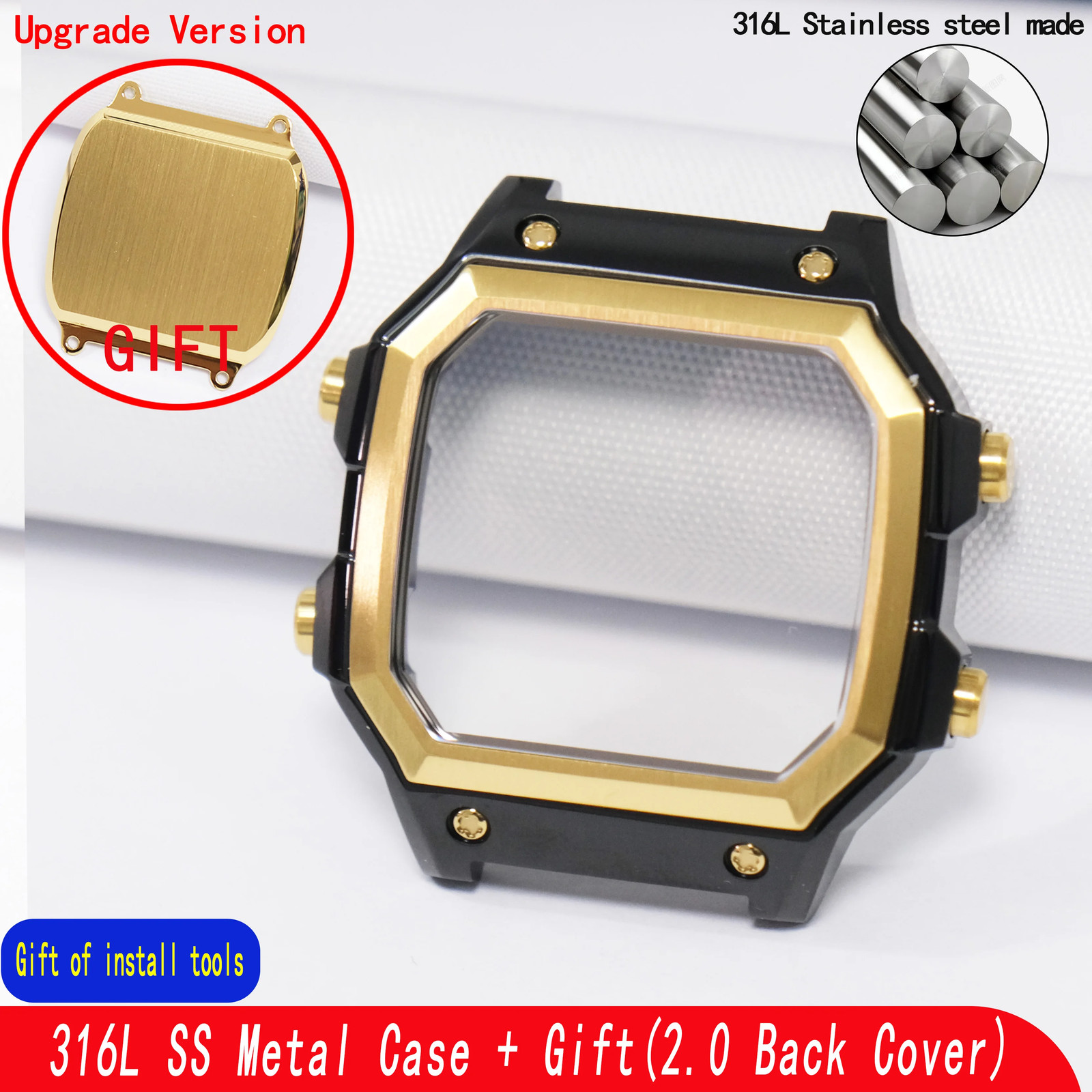 Replacement Watch Case for AE1200 AE1300 316L Steel Mod Kit Compatible with 3299