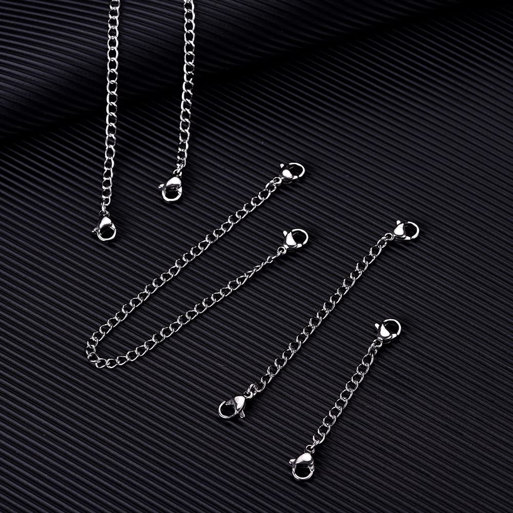 5Pcs Silver Stainless Steel Necklace Extender Chain Links Silver Lobster
