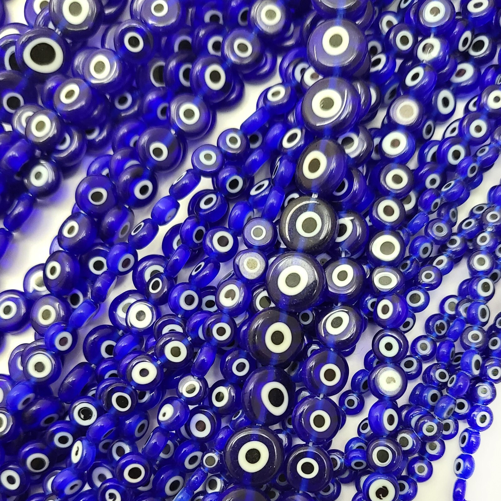 Blue Evil Eye Glass Coin Disc Bead Flat Round Saucer 4mm 6mm 8mm 10mm 12mm 15″