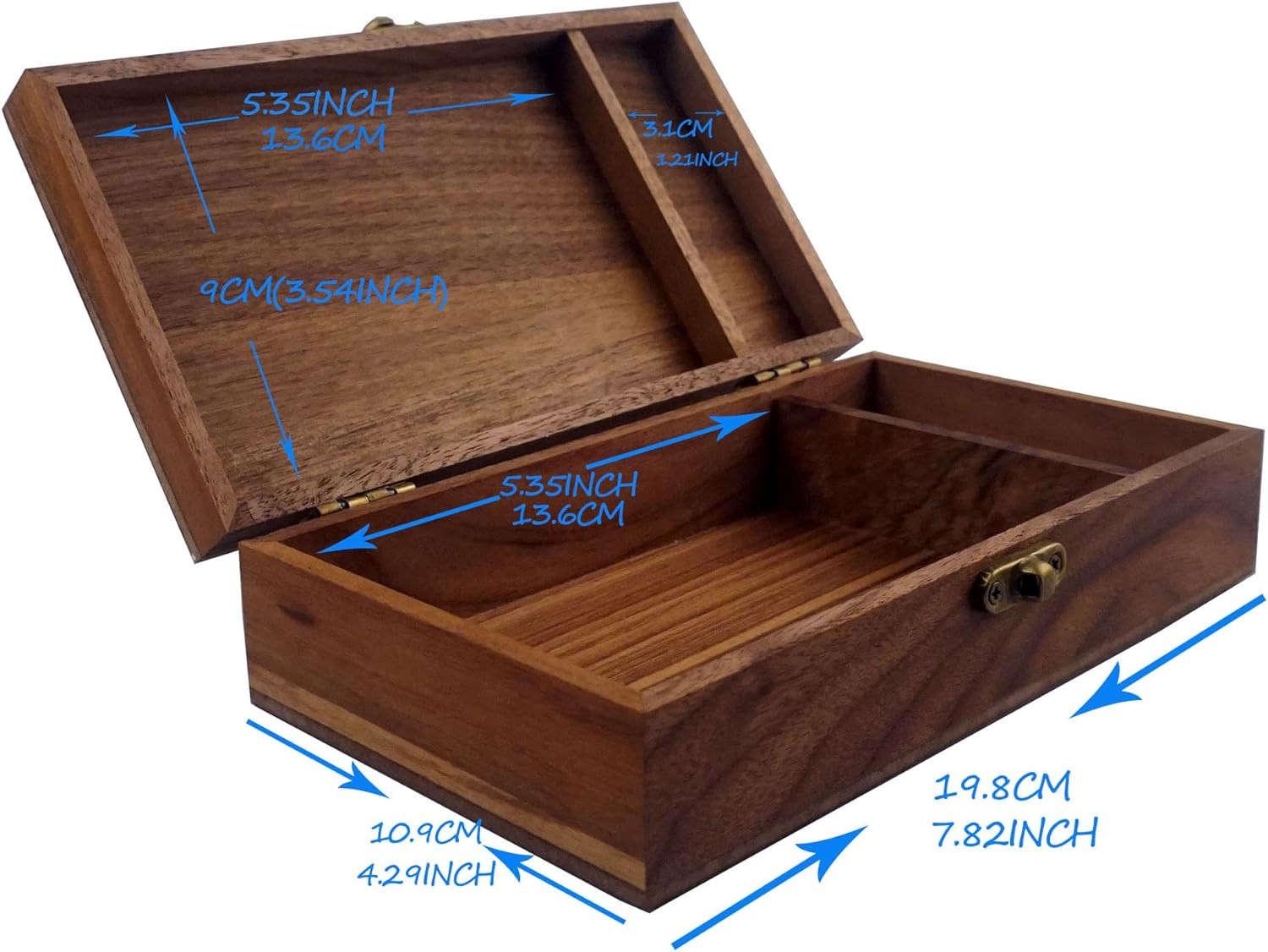Walnut Handmade Walnut Partition Wooden Box for Keepsakes, Photos