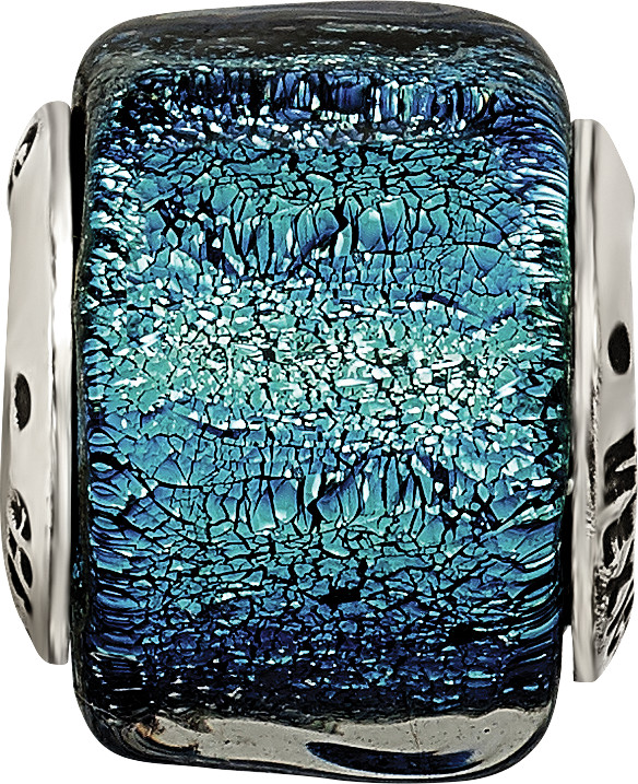 Silver Reflections Blue Dichroic Glass Bead QRS1482